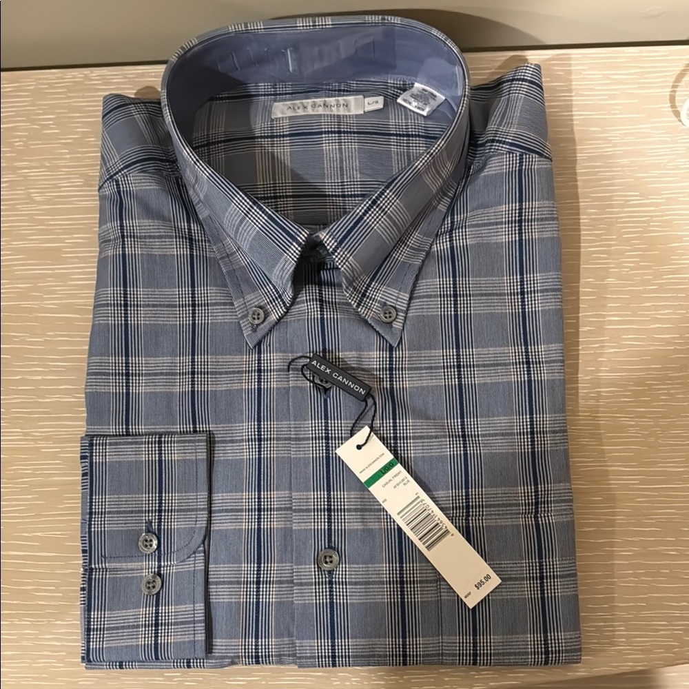 Alex Cannon Blue Plaid Casual Button Down Shirt